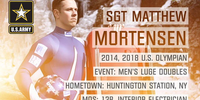 Sgt. Matthew Mortensen from Huntington Station, N.Y. is competing in doubles Luge.