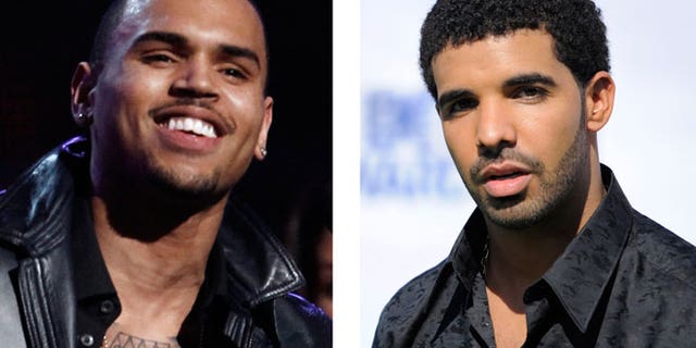 This combination of 2012 and 2011 file photos shows hip hop stars Chris Brown, left, and Drake.