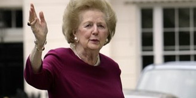 Former British Prime Minister Baroness Margaret Thatcher arrives home on March 8, 2008 after spending the night in St Thomas' hospital in central London undergoing tests after falling ill.