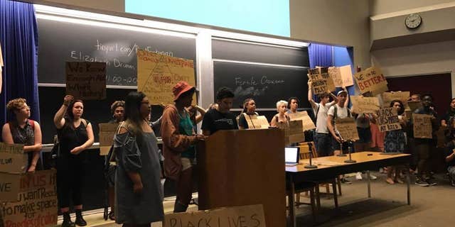 Reed College protesters shut down a "Eurocentric" humanities lecture on Aug. 28, 2017.