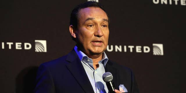 FILE - In this Thursday, June 2, 2016 file photo, United Airlines CEO Oscar Munoz delivers remarks in New York. United Airlines said Friday, April 21, 2017, that its CEO Munoz won't add the title of chairman in 2018 as planned, as fallout continues from the violent removal of a passenger from a plane this month. (AP Photo/Richard Drew, File)