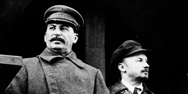 Russian dictator Josef Stalin, left, with Soviet politician Nikolai Bukharin, Nov. 21, 1930.