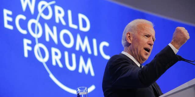 Joe Biden delivers a speech on the second day of the annual meeting of the World Economic Forum in Davos, Switzerland, Wednesday, Jan. 18, 2017. (AP Photo/Michel Euler)