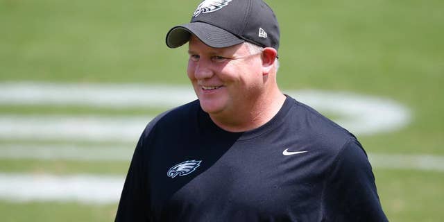 Philadelphia Eagles head coach Chip Kelly walks off the field during NFL football training camp Monday, Aug. 4, 2014, in Philadelphia. (AP Photo/Matt Rourke)