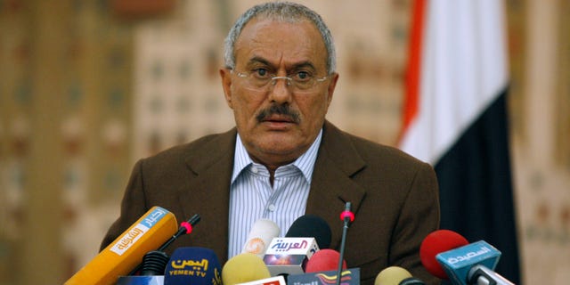 March 18: Yemeni President Ali Abdullah Saleh looks on during a media conference in Sanaa, Yemen.