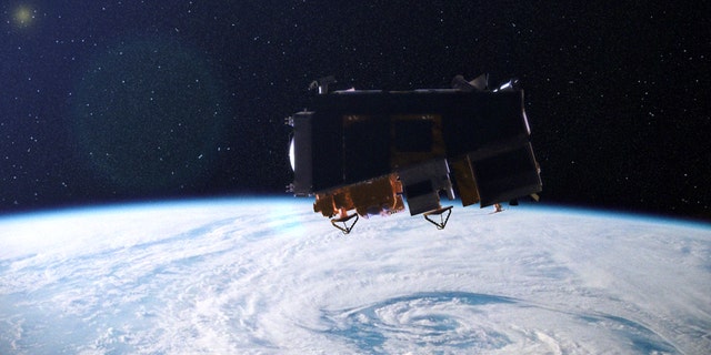 An artist's conception of NASA's NPP climate and weather satellite in orbit.