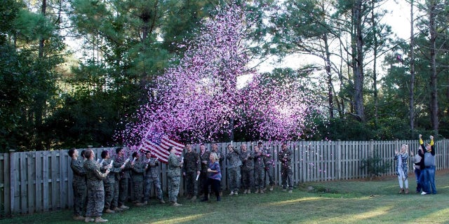 Cassie Lohrey celebrated Veteran's Day with a gender reveal party on Saturday.