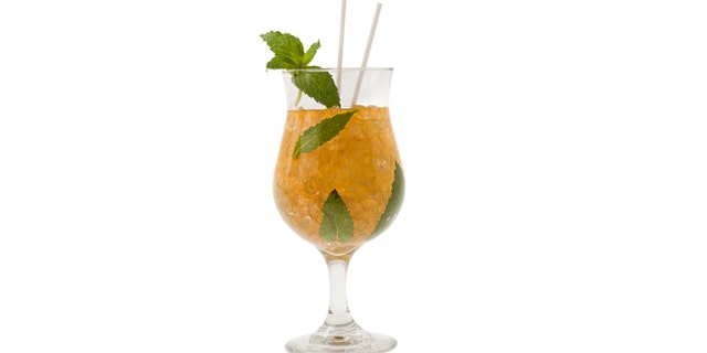 Mint Julep mixed drink on white background