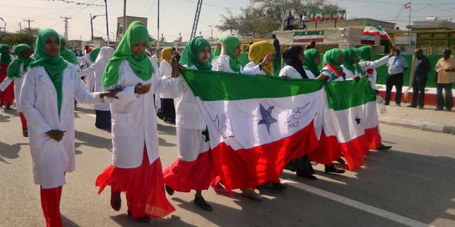 Women march in a procession to celebrate the 25th anniversary of proclaimed independence in the capital Hargeisa, Somaliland, a breakaway region of Somalia Wednesday, May 18, 2016. Somaliland is celebrating 25 years since the region proclaimed its independence and has experienced relative stability and economic prosperity over the years, even though Somalia has been wracked by deadly violence. (AP Photo/Barkhad Dahir).