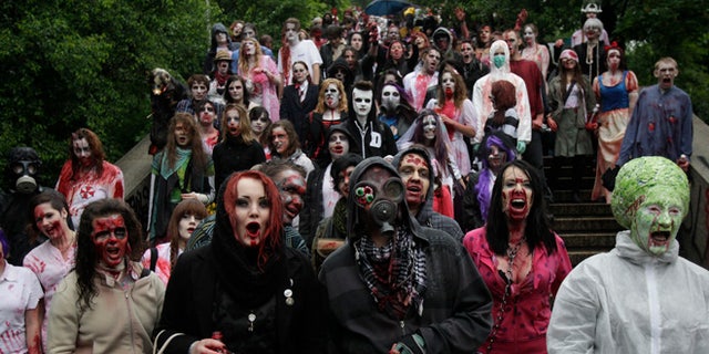 A Florida store is likely the nation's second store dedicated to zombies, selling zombie wares including severed heads, and blood-spattered table cloths -- things that could come in handy for these enthusiasts dressed as zombies taking part in the annual Zombie Walk festival in Prague on June 1, 2013.