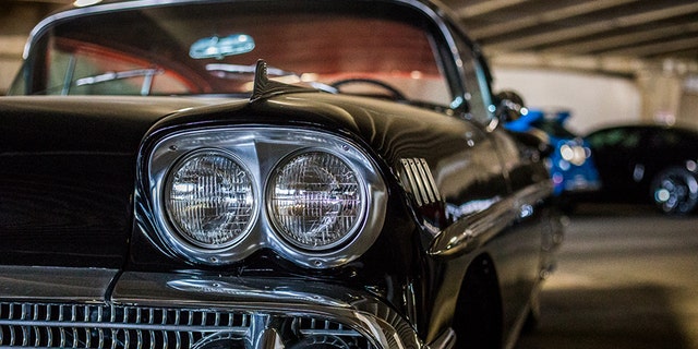 A 1958 Chevrolet Impala is one of a few American classics among the exotics.