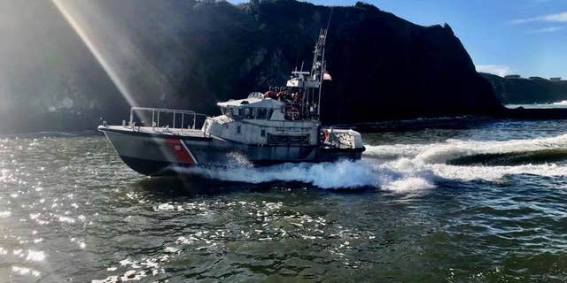 A crew from the U.S. Coast Guard Station Noyo River which operates approximately 100 miles of Northern California and 50 miles offshore.