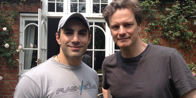 Argentinian fight scene choreographer Guillermo Grispo and actor Colin Firth during the 'Kingsman' shoot.