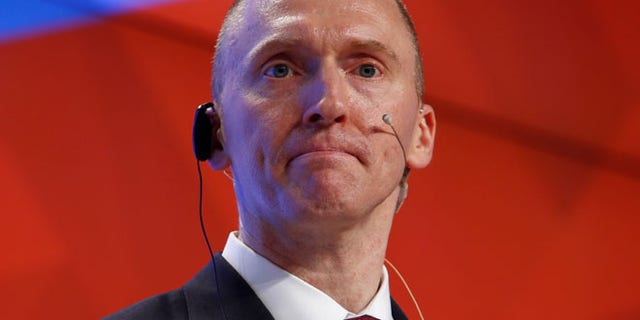 One-time advisor of U.S. president-elect Donald Trump Carter Page addresses the audience during a presentation in Moscow