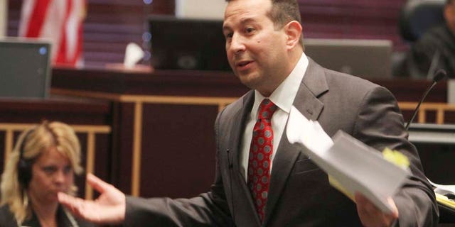 Defense attorney Jose Baez presents closing arguments in the Casey Anthony murder trial at the Orange County Courthouse in Orlando, Fla.,Sunday, July 3. Anthony, who faced the death penalty, was found not guilty of killing her daughter.