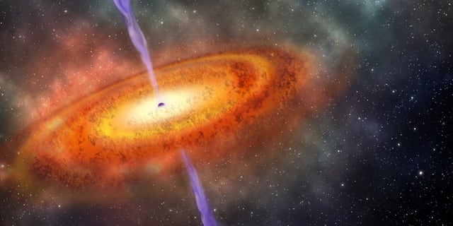 An artist’s illustration of a supermassive black hole ever discovered.