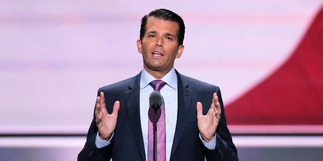 July 19, 2016: Donald Trump, Jr., son of Republican Presidential Candidate Donald Trump, speaks at the Republican National Convention in Cleveland. The Anti-Defamation League is calling for Donald Trump's oldest son to apologize for making what appeared to be a Holocaust-themed joke.