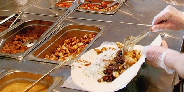 Standard burrito orders at Chipotle are assembled by food service employees.