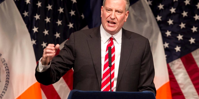 Feb. 10, 2014: New York Mayor Bill de Blasio delivers his State of the City address at LaGuardia Community College in the Queens borough of New York.