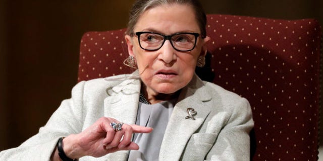 U.S. Supreme Court Justice Ruth Bader Ginsburg speaks during a visit to Stanford University