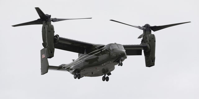 File photo: FILE - In this April 22, 2015 file photo, a Marine Corps MV-22 Osprey comes in for a landing at Miami International Airport before a presidential visit, in Miami. (AP Photo/Wilfredo Lee) (Copyright 2017 The Associated Press. All rights reserved.)