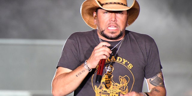 Recording artist Jason Aldean performs during the Route 91 Harvest country music festival at the Las Vegas Village on October 1, 2017, in Las Vegas, Nevada.