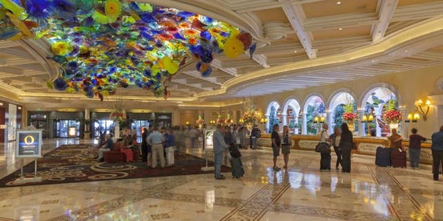 LAS VEGAS - MARCH 13, 2013 - Bellagio Lobby on March 13, 2013 in Las Vegas. The high limit poker tables at Bellagio are a favorite of pro poker players where pots can exceed 1 million dollars.