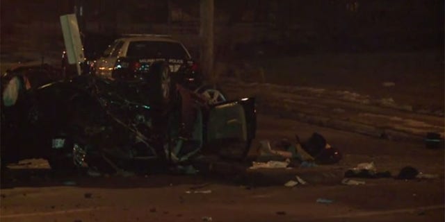 The driver lost control of the car and ran into a utility pole and two other vehicles, one with a mother and her two sons inside who were not injured.