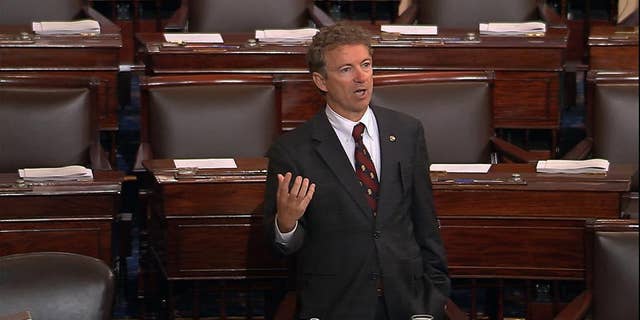 Sen. Rand Paul speaks on the floor of the U.S. Senate on May 20, 2015, at the Capitol.