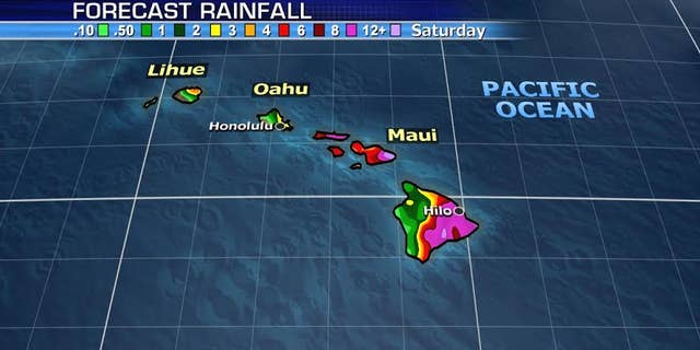 The forecast for rain through Saturday across Hawaii from Hurricane Lane.