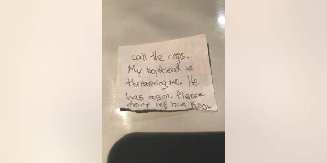 Carolyn Reichle, 28, slipped a note to a veterinarian asking for help, police said.