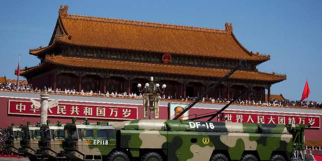 DF-16 short-range ballistic missiles in a 2015 parade.