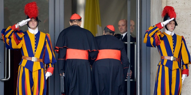March 5, 2013: Cardinals arrive for a meeting, at the Vatican. Tuesday brought a second day of pre-conclave meetings with cardinals to organize the election process and get to know one another.