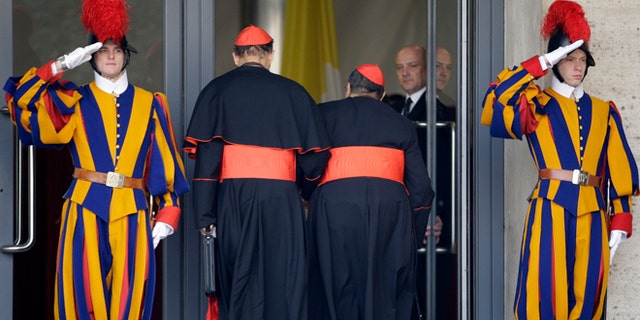 March 5, 2013: Cardinals arrive for a meeting, at the Vatican. Tuesday brought a second day of pre-conclave meetings with cardinals to organize the election process and get to know one another.