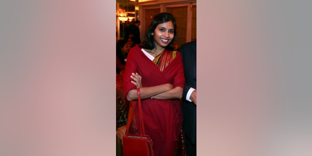 This Dec. 8, 2013 photo shows Devyani Khobragade, India's deputy consul general, during the India Studies Stony Brook University fund raiser event at Long Island, New York. The Indian diplomat said U.S. authorities subjected her to a strip search, cavity search and DNA swabbing following her arrest on visa charges in New York City, despite her "incessant assertions of immunity." The case has sparked widespread outrage in India and infuriated the government, which revoked privileges for U.S. diplomats to protest her treatment. (AP Photo/Mohammed Jaffer)