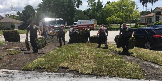 When Gene Work had a heart attack and couldn't finish his yard work, firefighters from the Pasco County Fire Rescue in Florida stepped in to help.