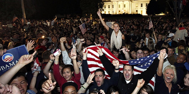May 2, 2011: Crowds gather outside the White House in Washington to celebrate after President Obama announced the death of Osama Bin Laden.
