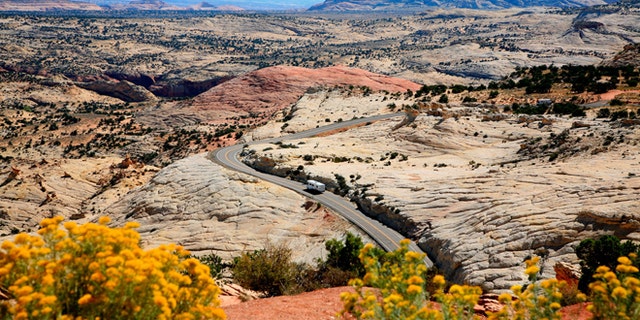 In this view you see a section of Highway 12 A Journey through Time Scenic Byway. This breath-taking view is from the Head of Rocks overlook about 10 miles east of Escalante, Utah.