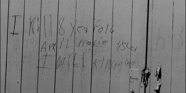 A photo of the note left on a barn two years after April Tinsley was murdered.