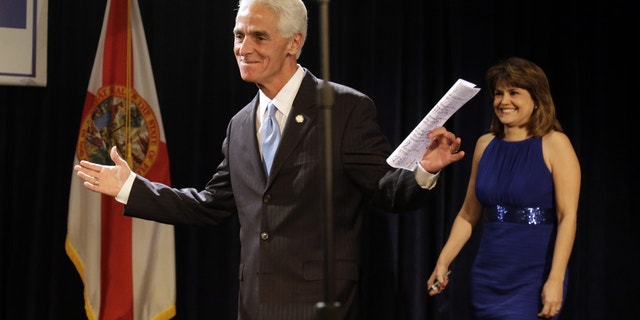 Charlie Crist delivering his concession speech Tuesday, Nov. 4, 2014 in Tampa, Fla.