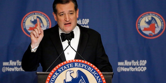 Sen. Ted Cruz at the New York Republican State Committee Annual Gala Thursday, April 14, 2016, in New York.