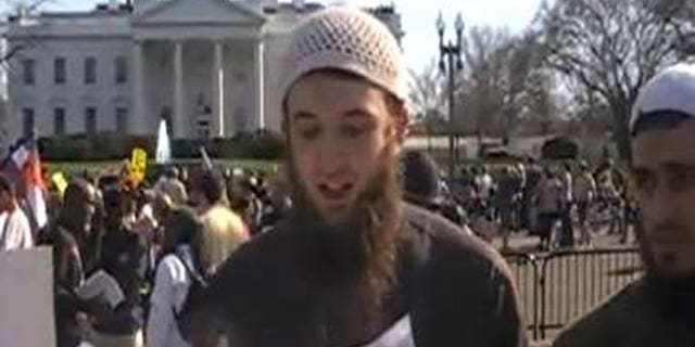 Zachary Adam Chesser, seen here, participates in a rally last April in Washington, D.C. (Jawa Report)