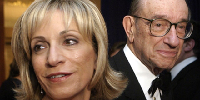 Alan Greenspan and Andrea Mitchell arrive at White House Correspondents dinner in Washington, DC in 2005.