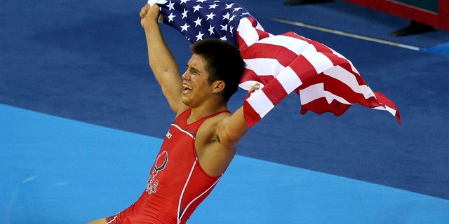 A photo of Henry Cejudo after winning gold at the 2008 Summer Games.