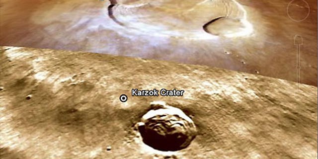 Karzok Crater on Mars in Google Earth.