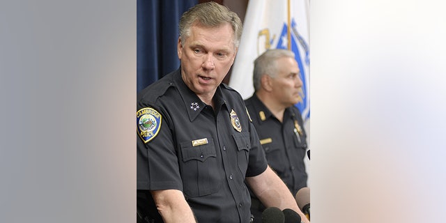 July 23: Commissioner Robert Haas speaks to reporters at Cambridge, Mass., Police headquarters about the actions of Cambridge Sgt. James Crowley.