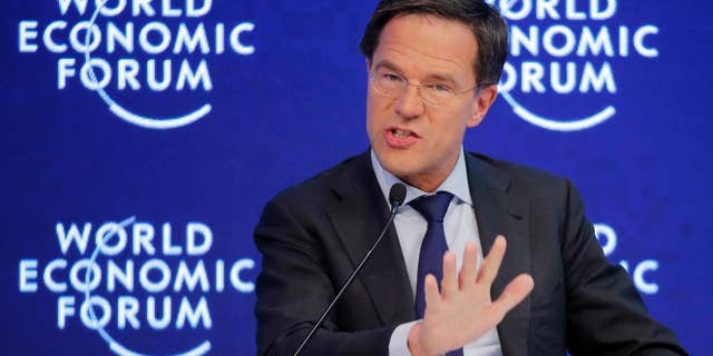 CORRECTS DATE - Dutch Prime Minister Mark Rutte speaks on the third day of the annual meeting of the World Economic Forum in Davos, Switzerland, Thursday, Jan. 19, 2017. (AP Photo/Michel Euler)