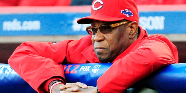 Oct. 9, 2012: Cincinnati Reds manager Dusty Baker watches from the dugout in the first inning during Game 3 of the National League division baseball series against the San Francisco Giants in Cincinnati.
