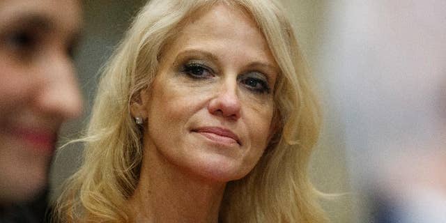 Kellyanne Conway, senior adviser to President Donald Trump, watches during a meeting with parents and teachers, Tuesday, Feb. 14, 2017, in the Roosevelt Room of the White House in Washington. (AP Photo/Evan Vucci)