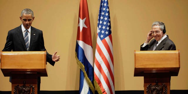 Presidents Obama and Castro during a joint statement in Havana, Cuba, Monday, March 21, 2016.